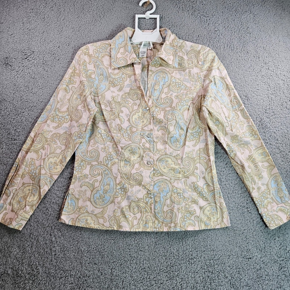 Coldwater Creek Shirt Top Womens‎ Small Paisley Print Pearl Snap Candy Color - S